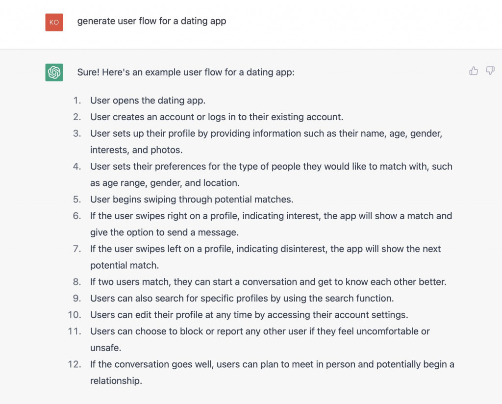 A screenshot with a user flow from ChatGPT
