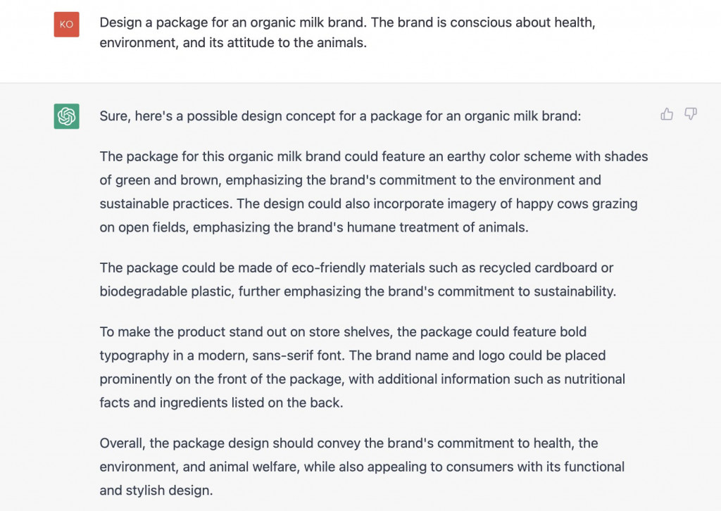 A screenshot with product design idea from ChatGPT