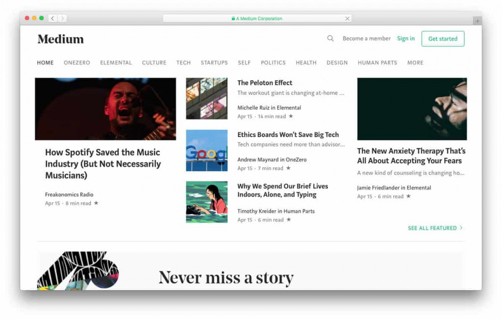 A screenshot from the Medium website